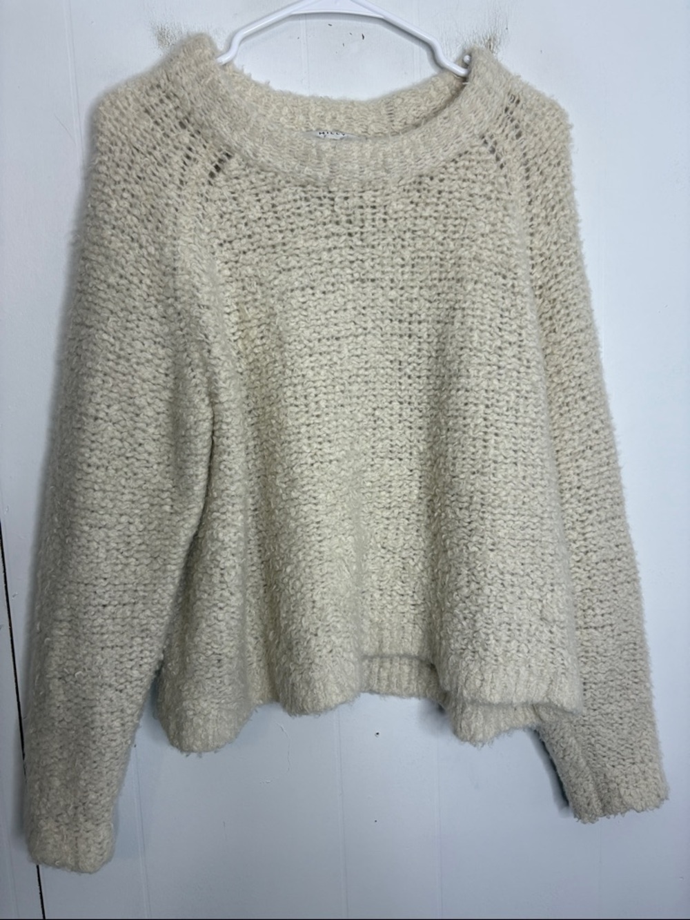 Milly Sweater Womens Large Fuzzy Cashmere Boucle Cream Minimalist Fuzzy Cozy